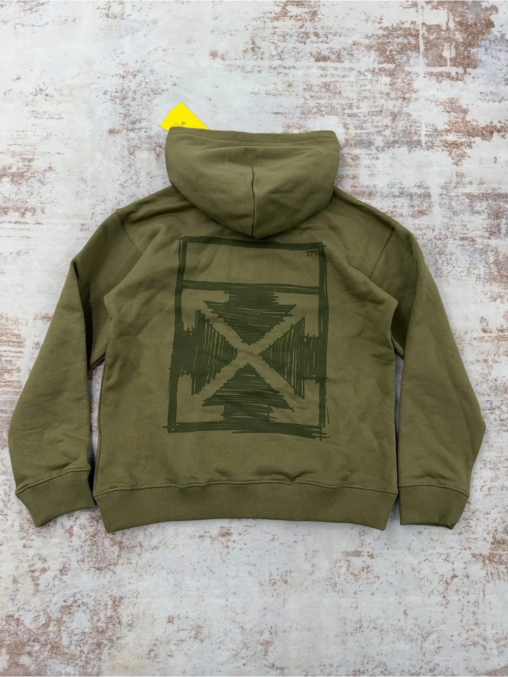 Off-White Kids Hoodie Olive Green Arrow Logo Pullover Sweatshirt Size 12 NWT